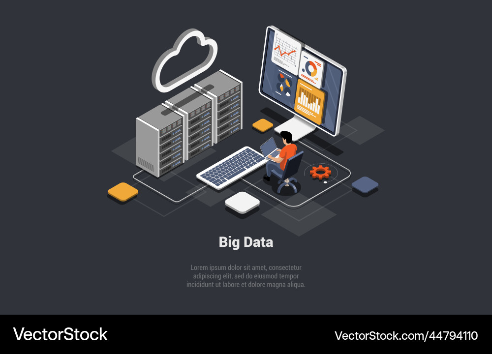 Big data center concept server room with hardware Vector Image