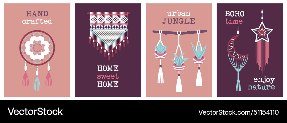 Braided boho decorations macrame posters Vector Image