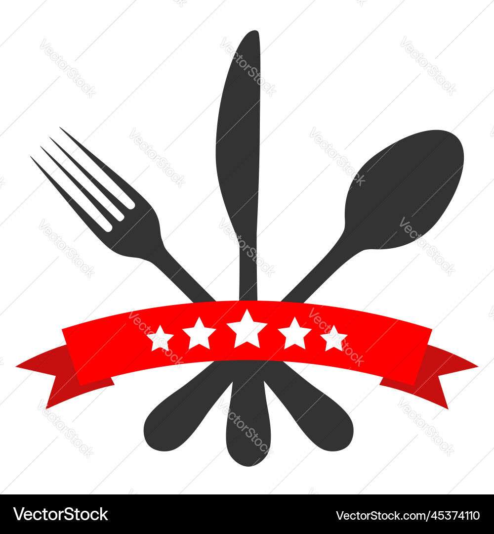 Cutlery and Banner Restaurant Logo Vector Image