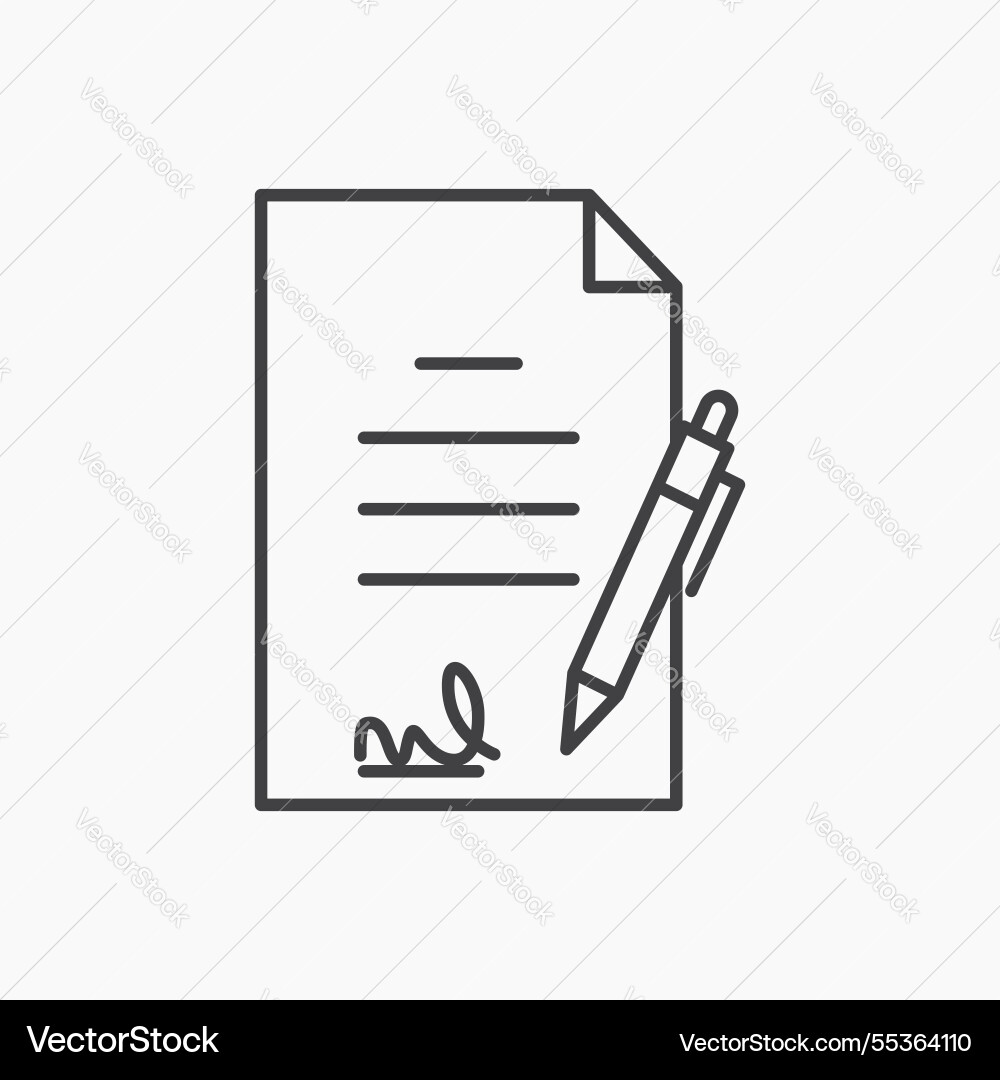 Document signed icon isolated in black line Vector Image