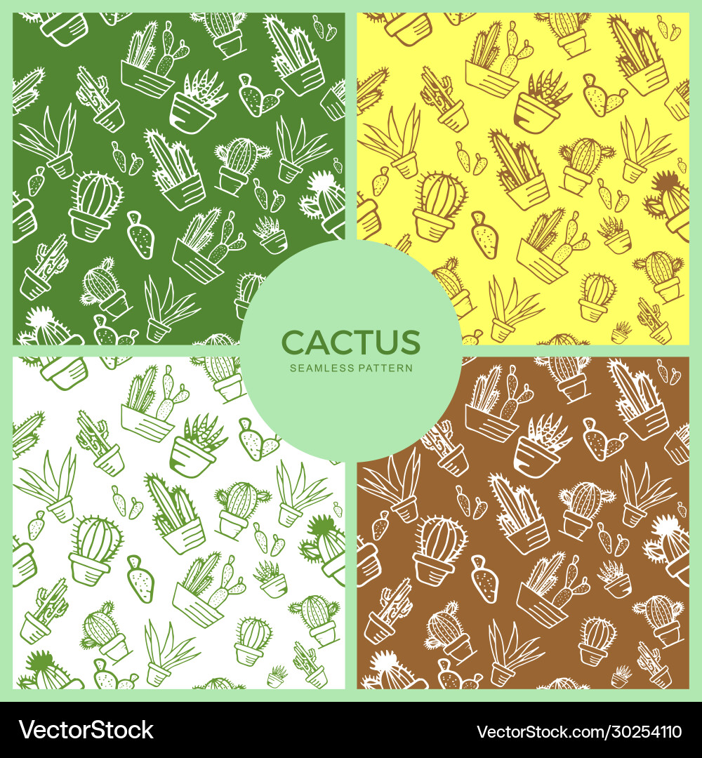 Hand drawing cactus pattern background set Hand drawing cactus pattern background set Vector Image