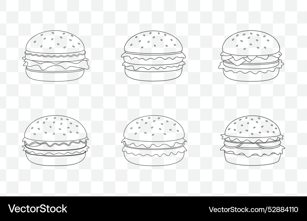 Print comprehensive hamburger line art set Vector Image
