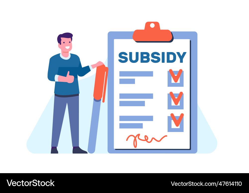 Processing subsidies happy man drafted document Processing subsidies happy man drafted document vector image