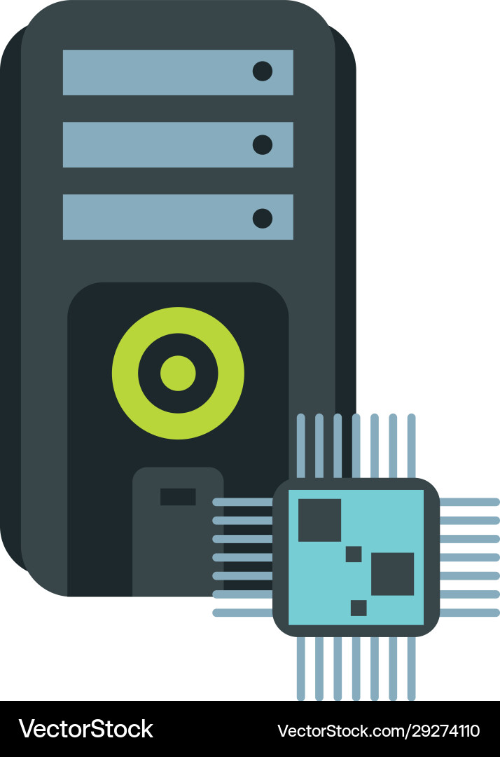 Processor chip with server tower devices Processor chip with server tower devices vector image