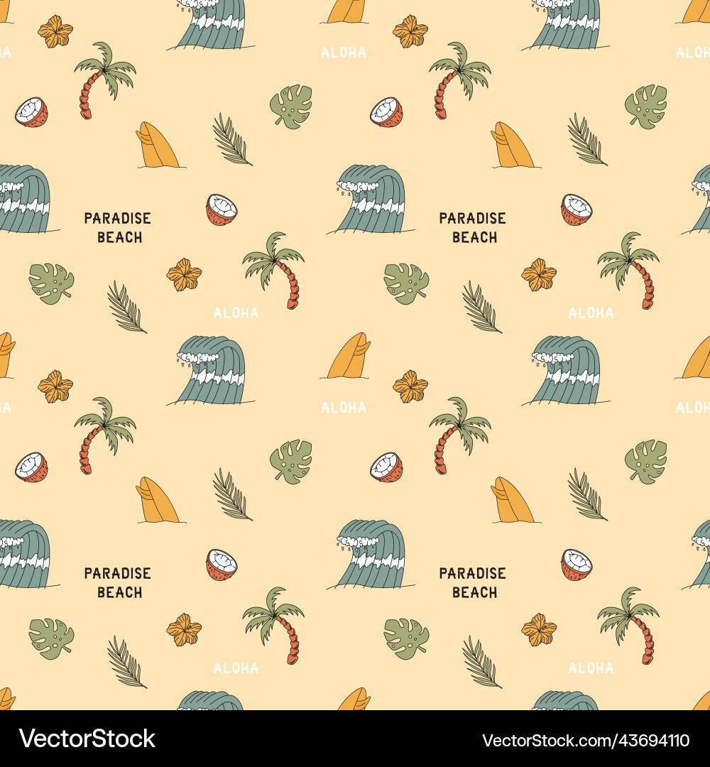 Seamless pattern with elements for surfing palm Seamless pattern with elements for surfing palm Vector Image