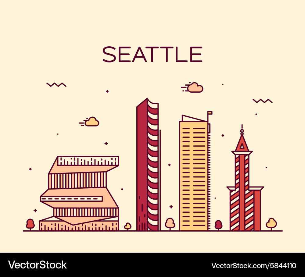 Seattle Skyline Lineare Kunst Vektorbild
