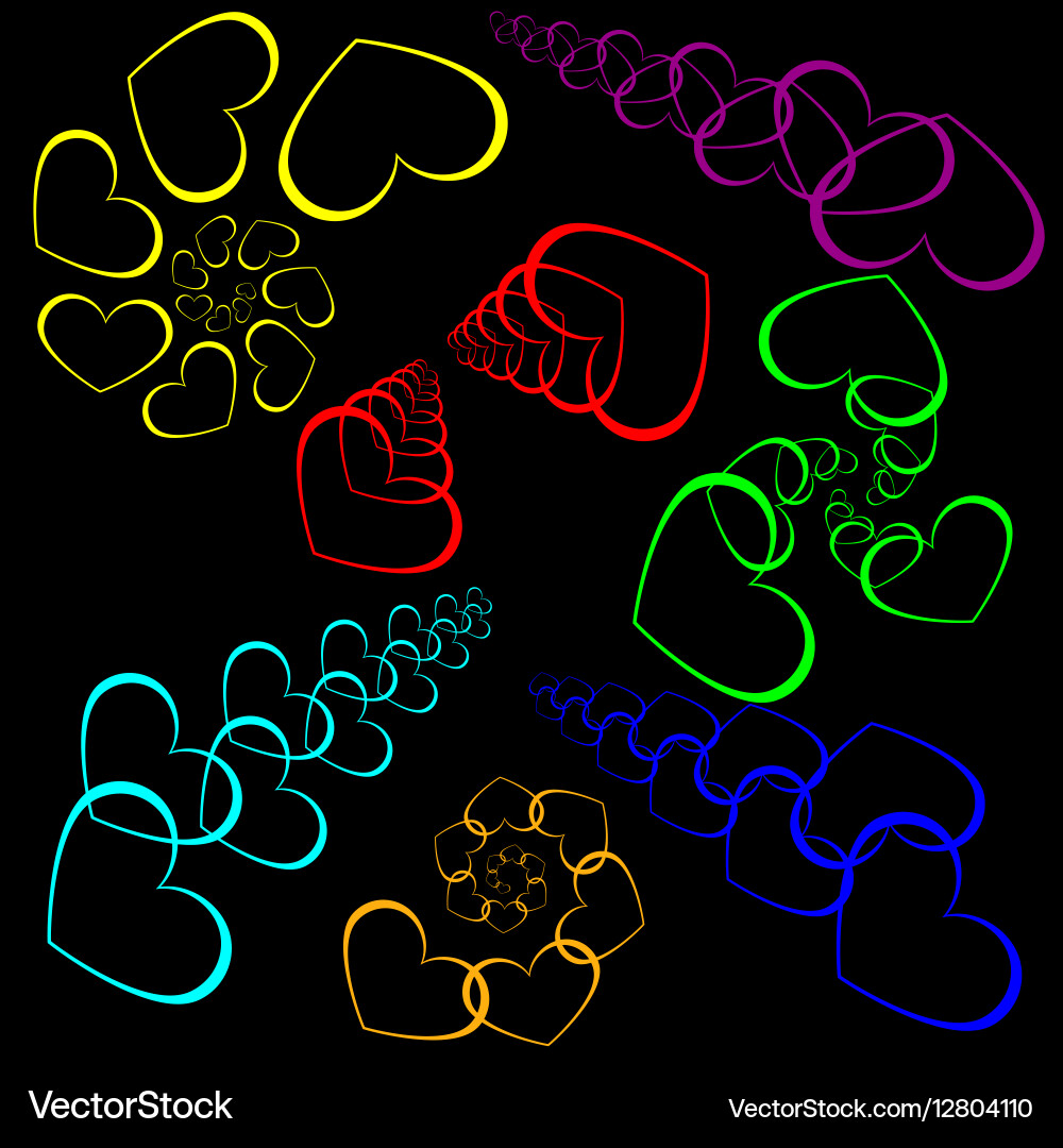 Set patterns of hearts and linear spiral vector image
