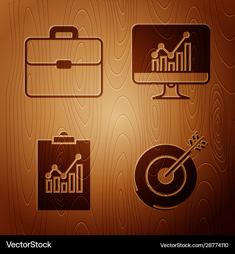 Set target briefcase clipboard with graph chart Vector Image