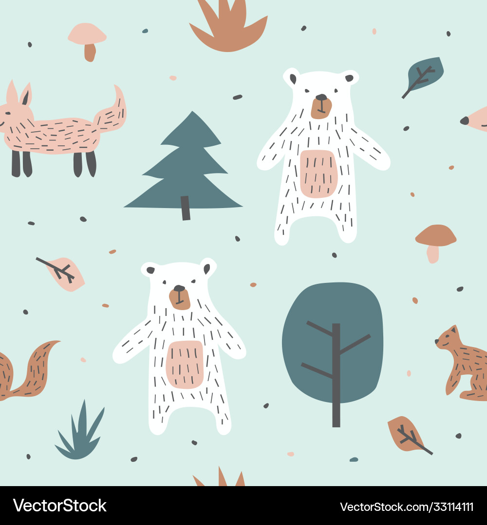 Childish seamless pattern with cute bear fox Childish seamless pattern with cute bear fox vector image