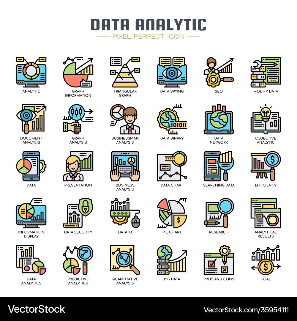 Data Analytics Line Icons - Pixel Perfect vector image