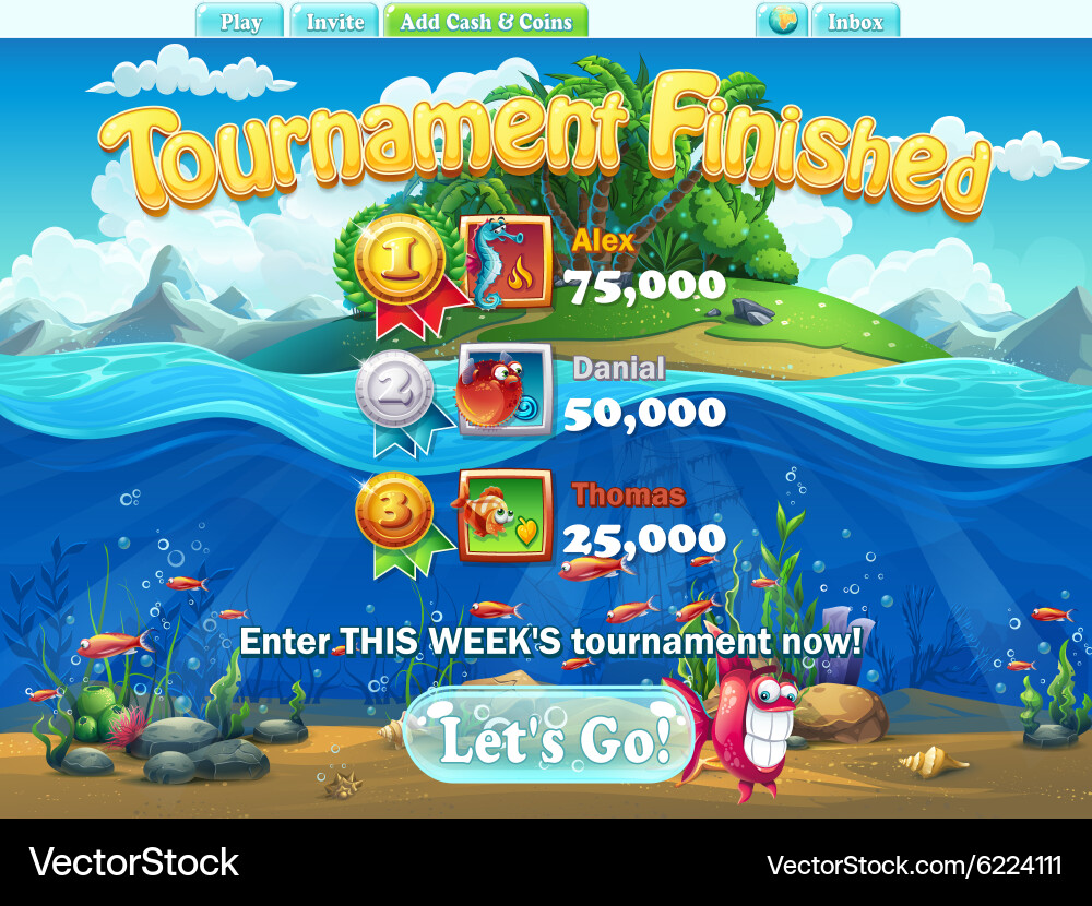 Fischwelt - Turnier fertig für Computer Web Vektorbild
