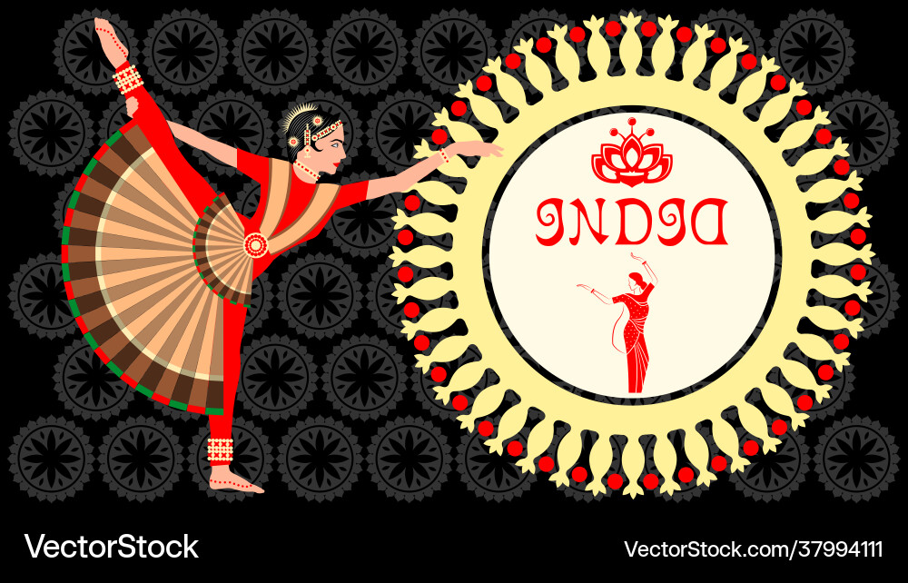 Indian women in national costumes dance hand drawn Indian women in national costumes dance hand drawn vector image