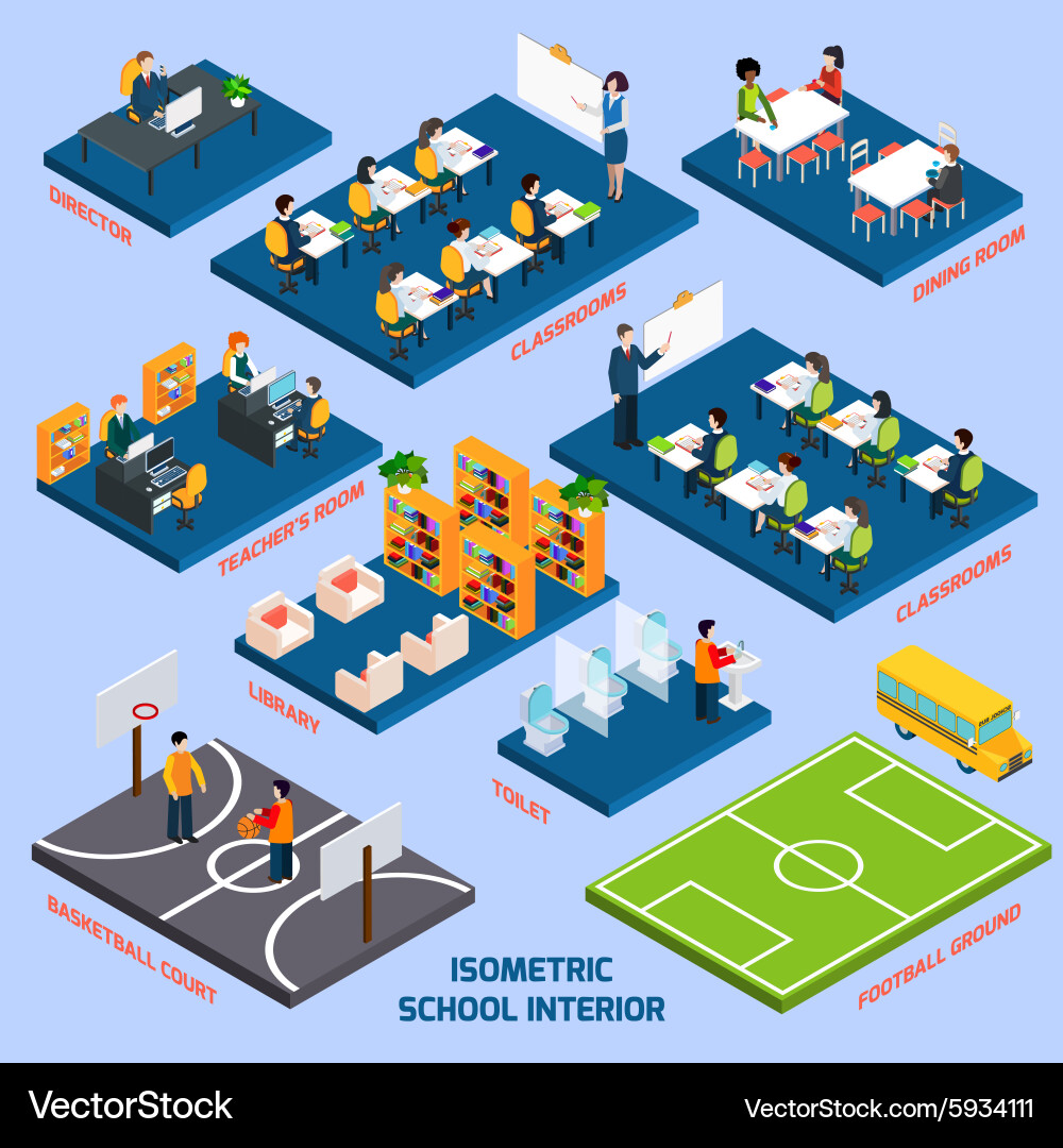 Isometric school interior Royalty Free Vector Image