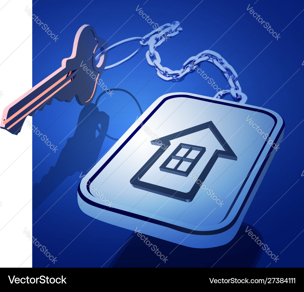Keys with a keychain on chain house icon Keys with a keychain on chain house icon vector image