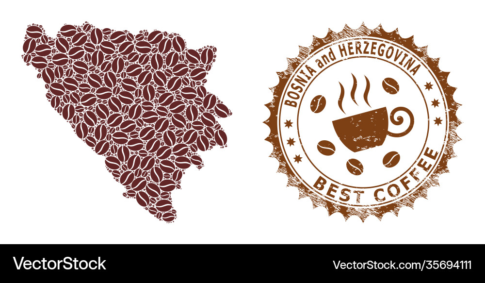 Mosaic map bosnia and herzegovina from coffee Mosaic map bosnia and herzegovina from coffee vector image