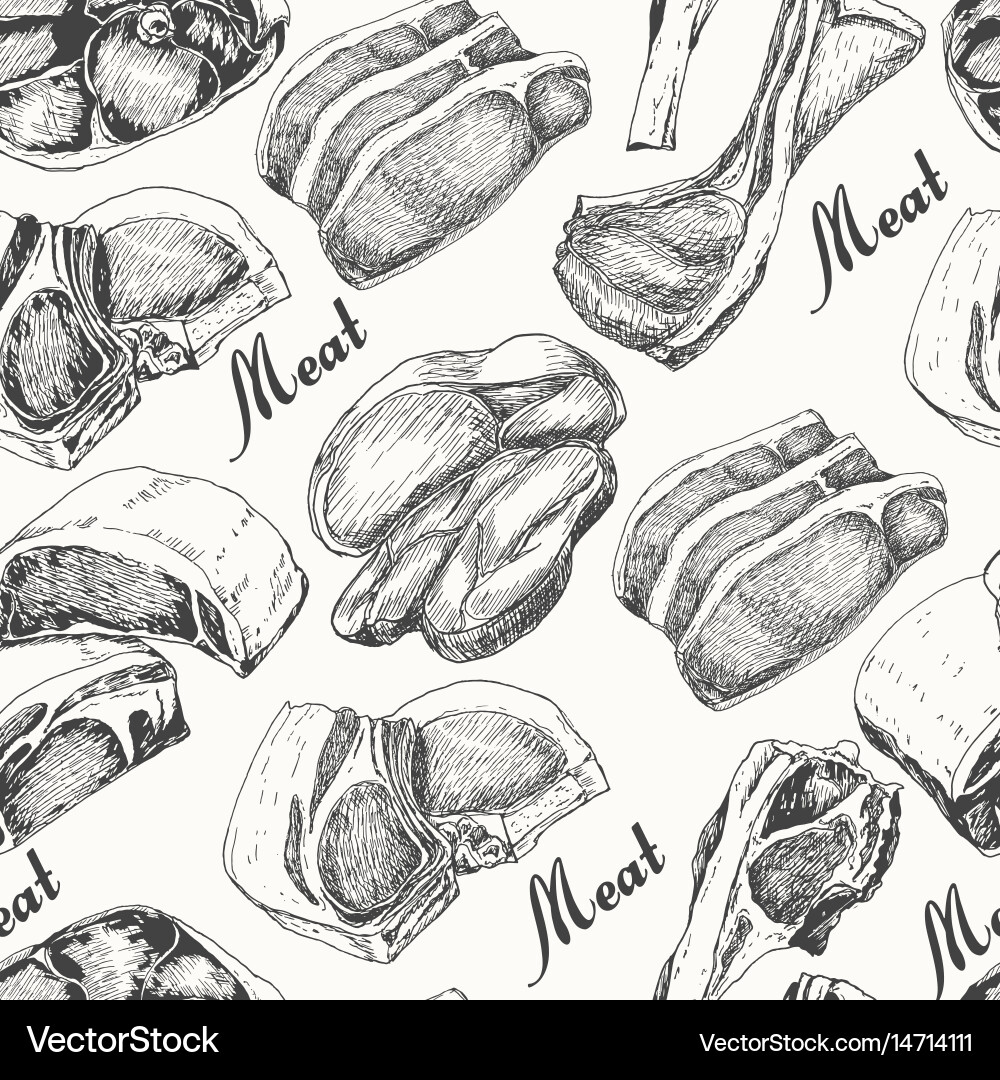 Seamless pattern with different meat products vector image