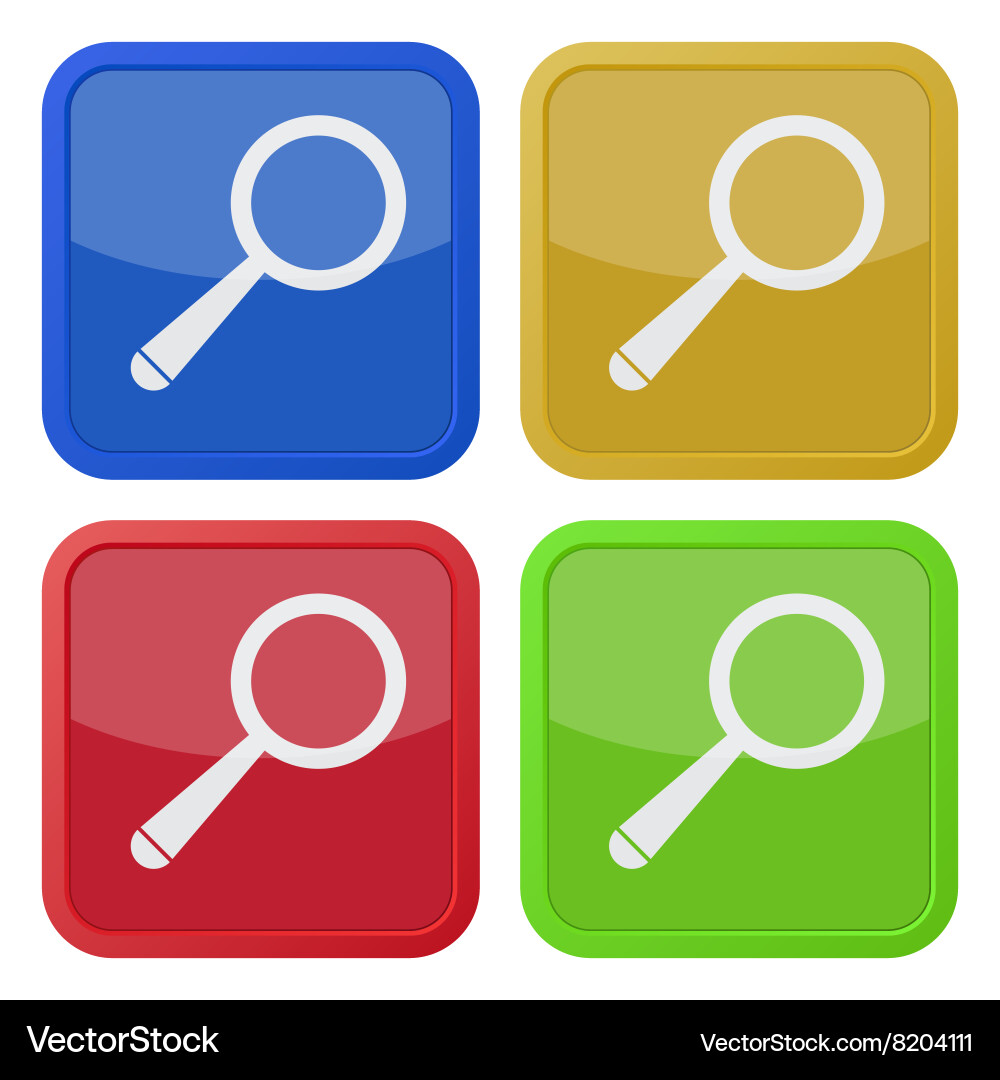 Set of four square icons with magnifier Vector Image