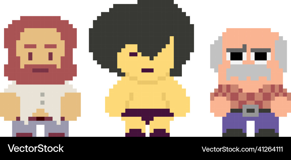 Set of pixel characters in art style vector image