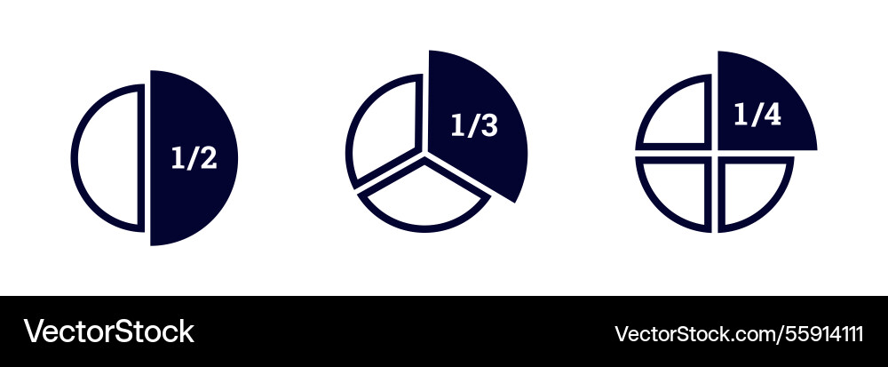 Three simple pie charts displaying half one Vector Image