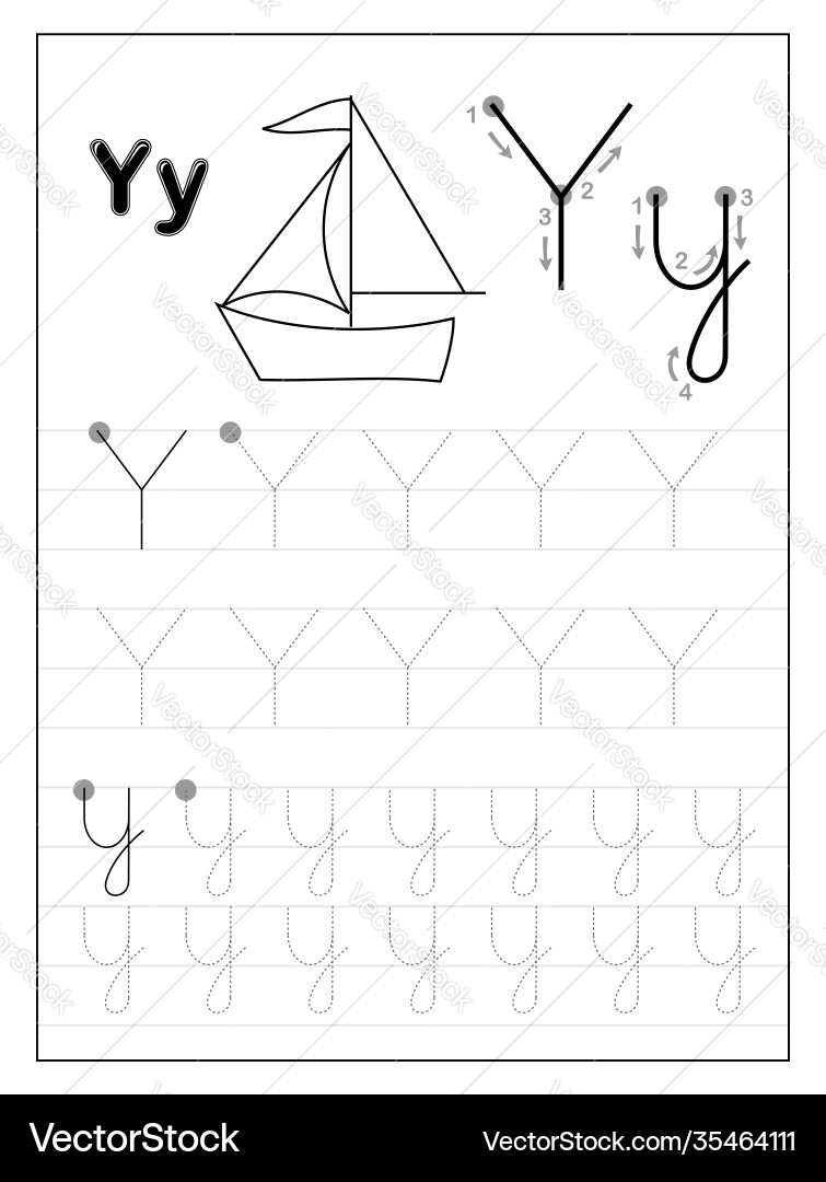 Tracing alphabet letter y black and white Tracing alphabet letter y black and white vector image