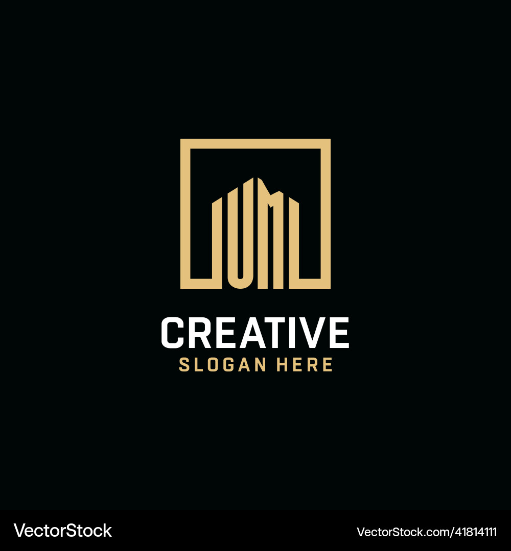 Um initial monogram logo design with square shape Vector Image