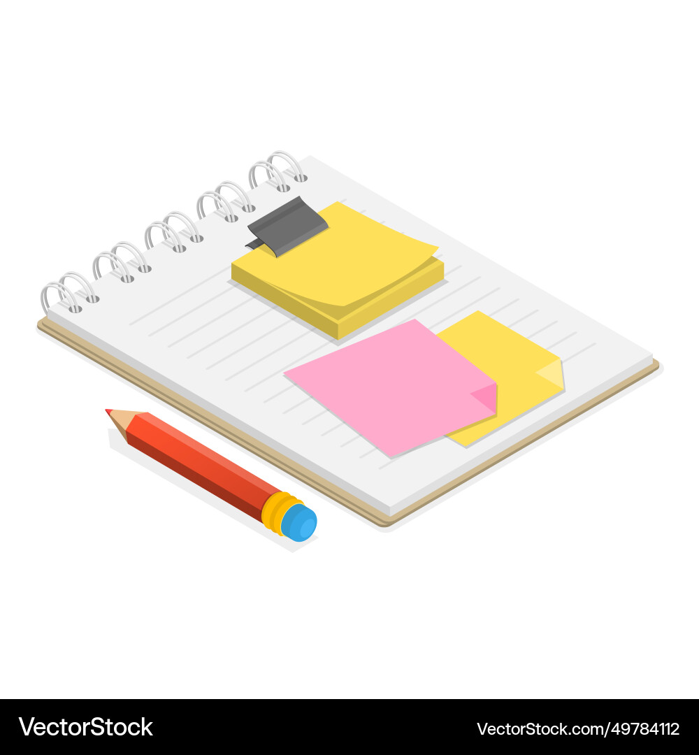3d isometrischer flacher Satz von Noten und Papier 3d isometrischer flacher Satz von Noten und Papier vektorbild