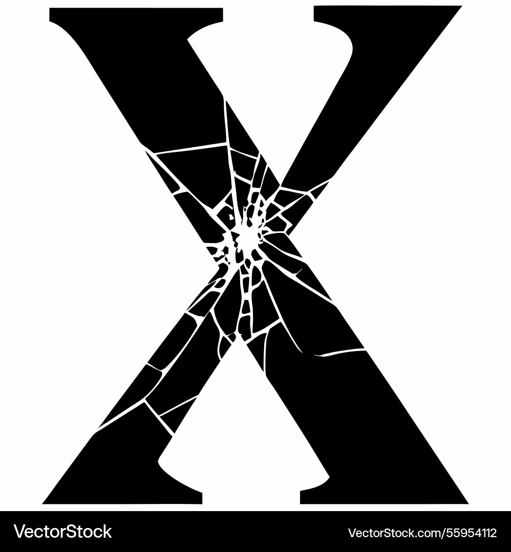 A broken x formed by jagged and sharp edged lines Vector Image