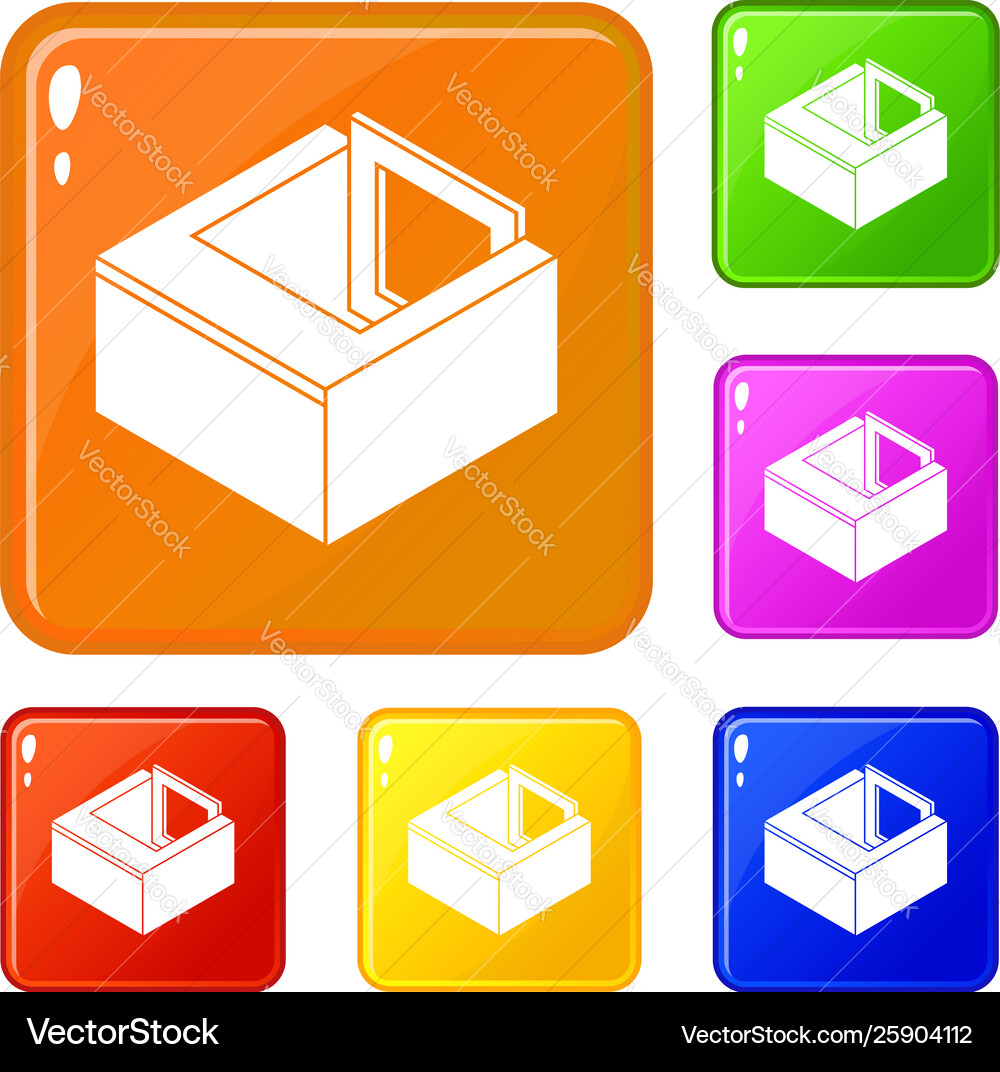Basement window frame icons set color Basement window frame icons set color vector image