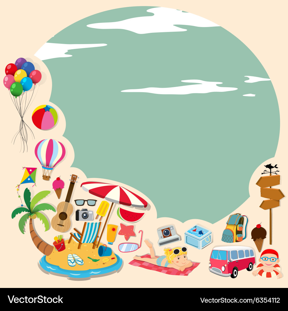 Border design with beach objects vector image