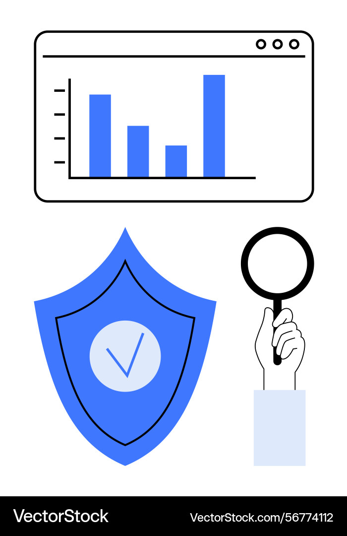 Data analysis with security shield and magnifying Data analysis with security shield and magnifying vector image