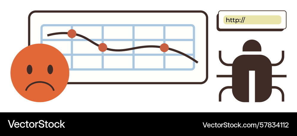 Declining graph bug error and sad face Declining graph bug error and sad face vector image