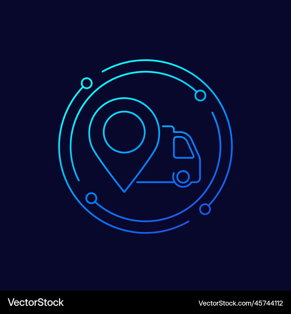 Delivery icon with van and map pin linear design vector image