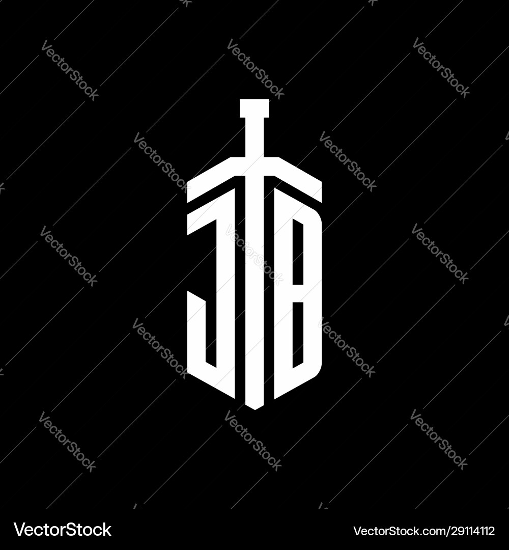 Jb logo monogram with sword element ribbon design Jb logo monogram with sword element ribbon design Vector Image