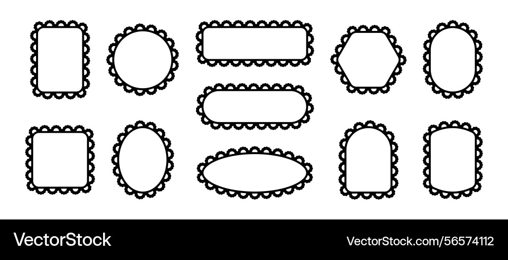 Scallop edge frames square rectangle and round Scallop edge frames square rectangle and round vector image