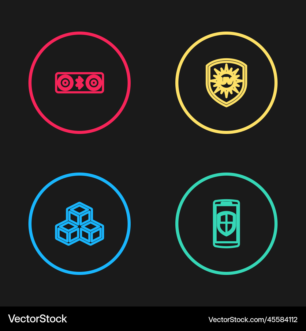 Set line isometric cube smartphone with shield Set line isometric cube smartphone with shield vector image