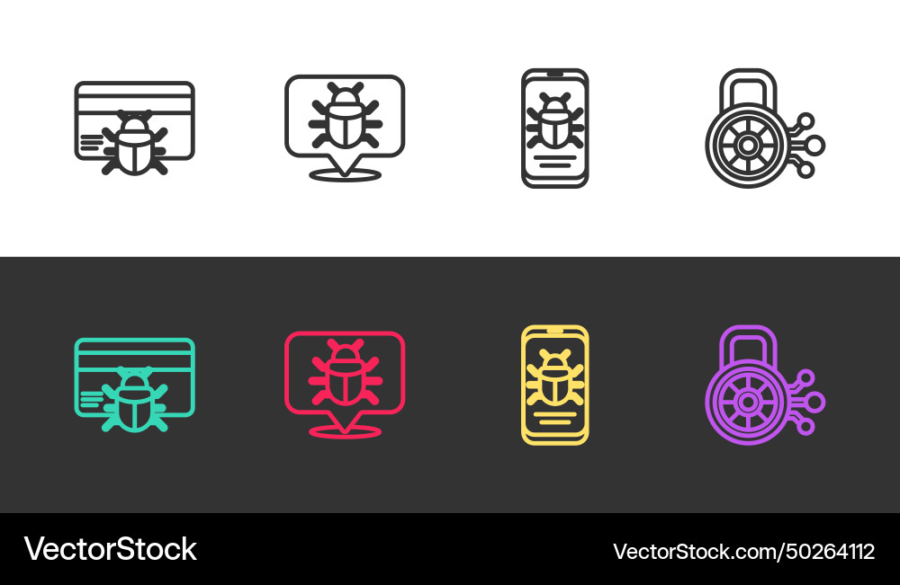 Set line system bug in credit card on mobile Set line system bug in credit card on mobile vector image
