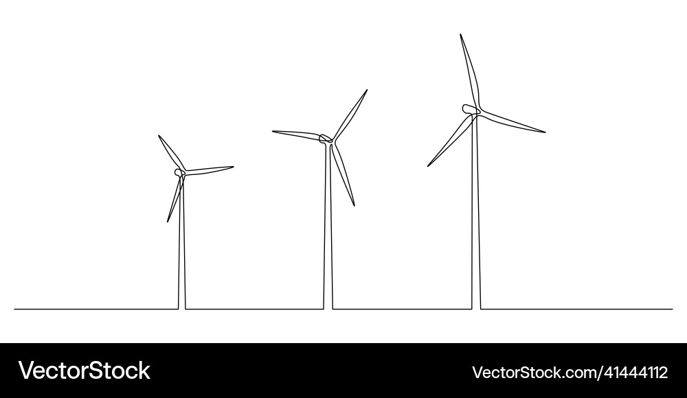 Wind turbines and windmill in one continuous line Wind turbines and windmill in one continuous line vector image