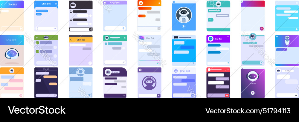 Bot window icons set collection of chat Bot window icons set collection of chat vector image