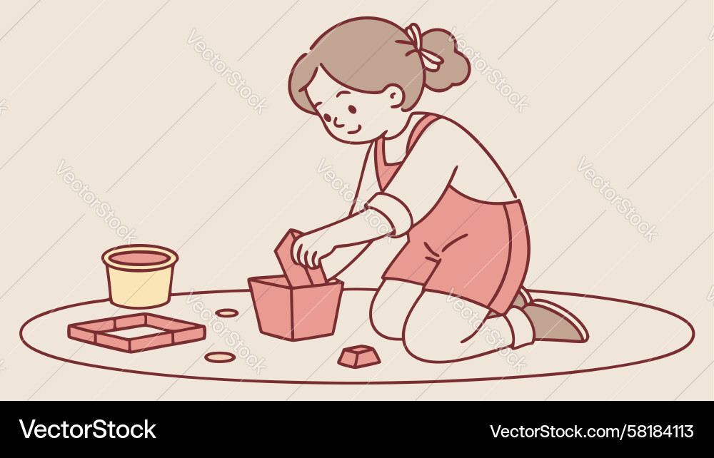 Child Creating with Clay Vector Image