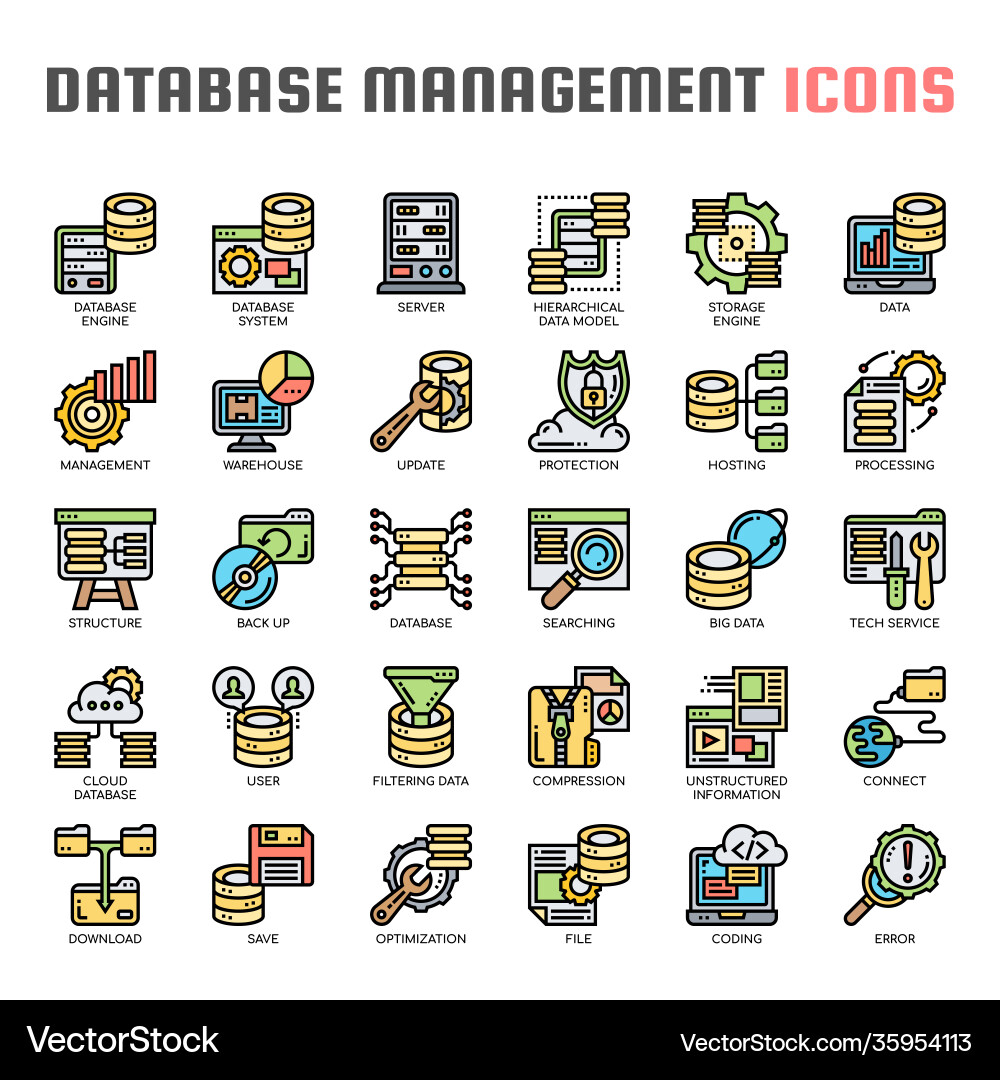 Database management thin line and pixel perfect Database management thin line and pixel perfect Vector Image