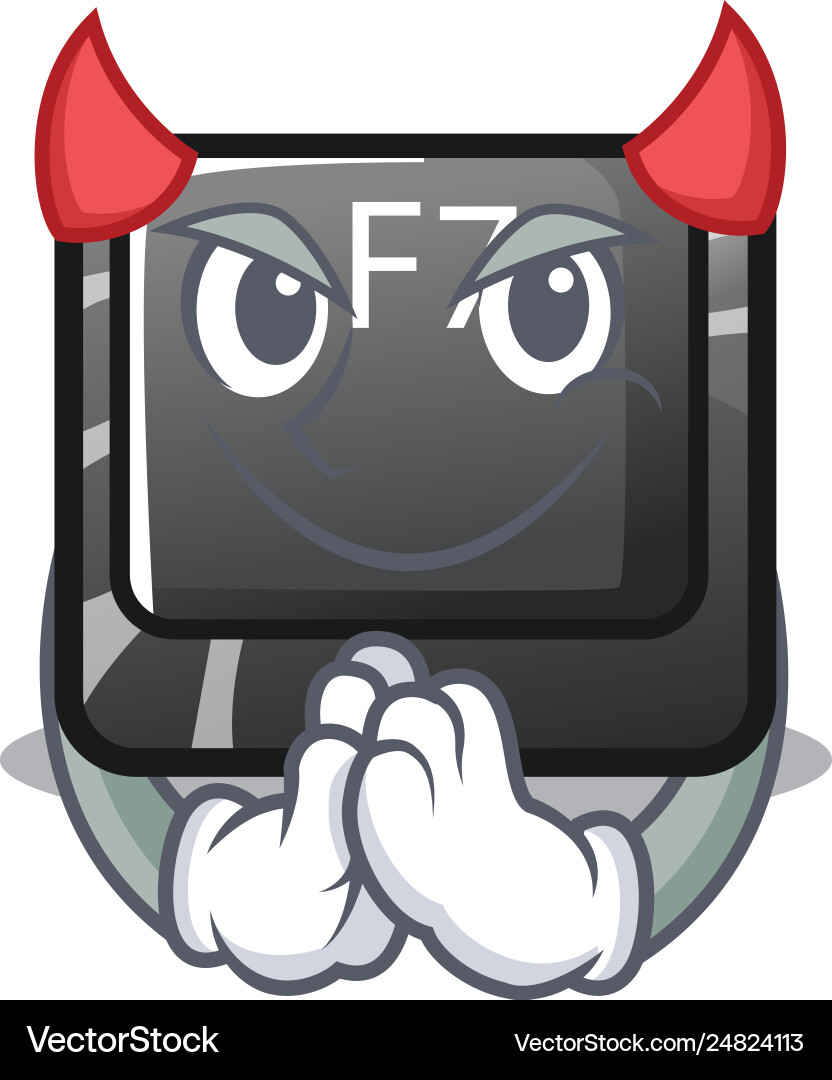 Devil f7 button installed in computer cartoon vector image