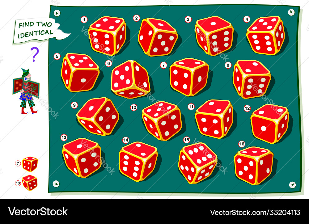 Find Two Dice Puzzle Game Vector Image