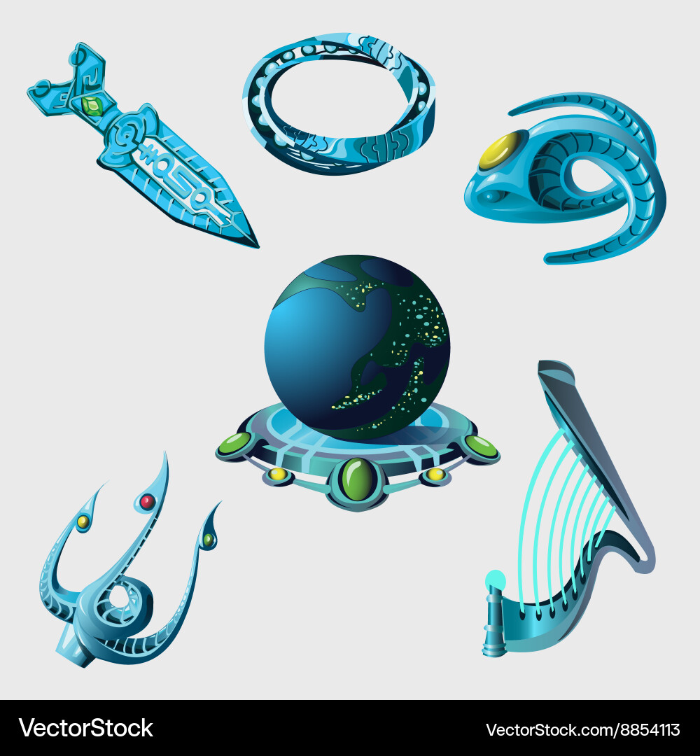 Globe weapon and elements from sci-fi series vector image