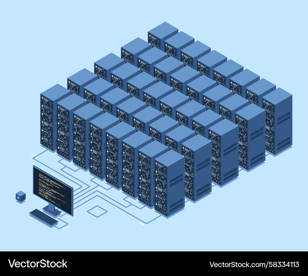 Isometric Data Storage & Network Vector Image