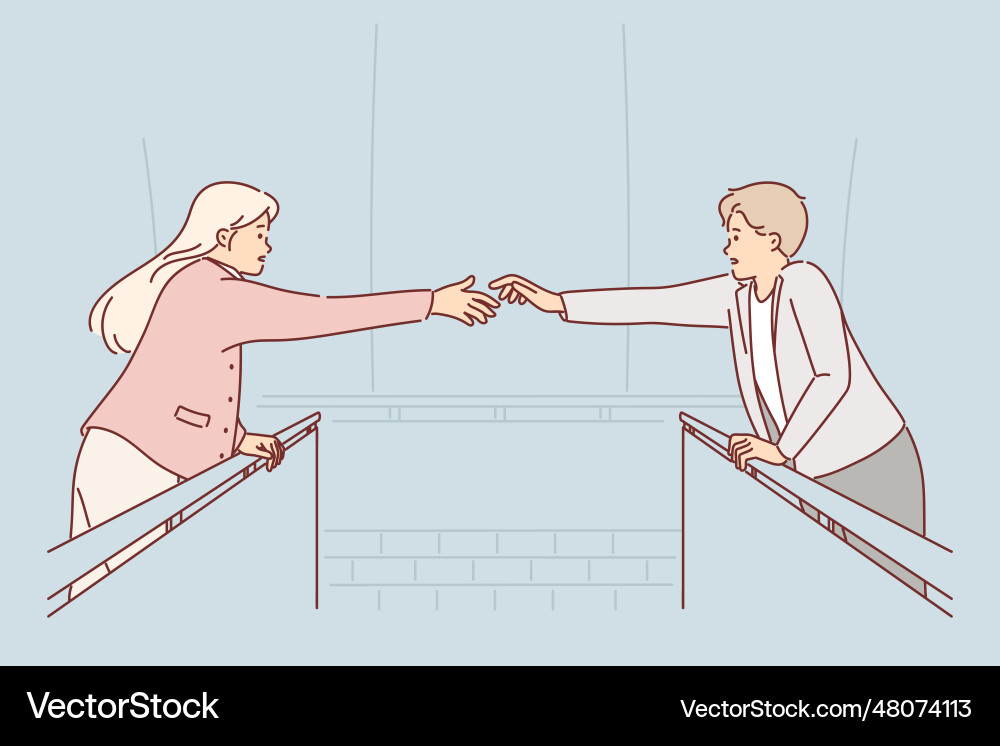 Loving couple stands on opposite sides of bridge Loving couple stands on opposite sides of bridge vector image