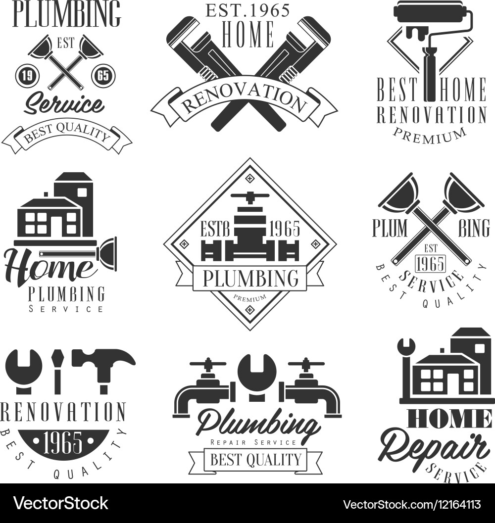 Plumbing & Repair Service - Monochrome Icons Vector Image