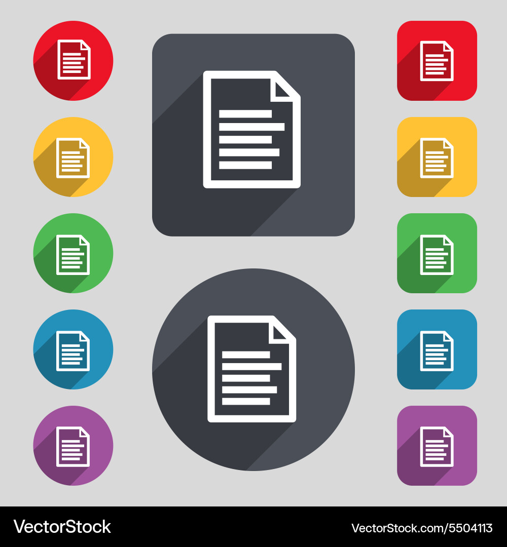 Text file icon sign a set of 12 colored buttons vector image