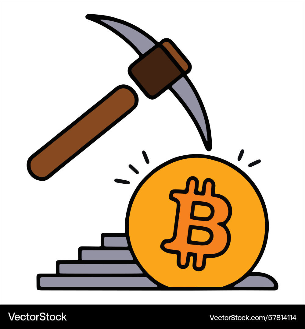 Bitcoin mining pickaxe symbolizing crypto vector image