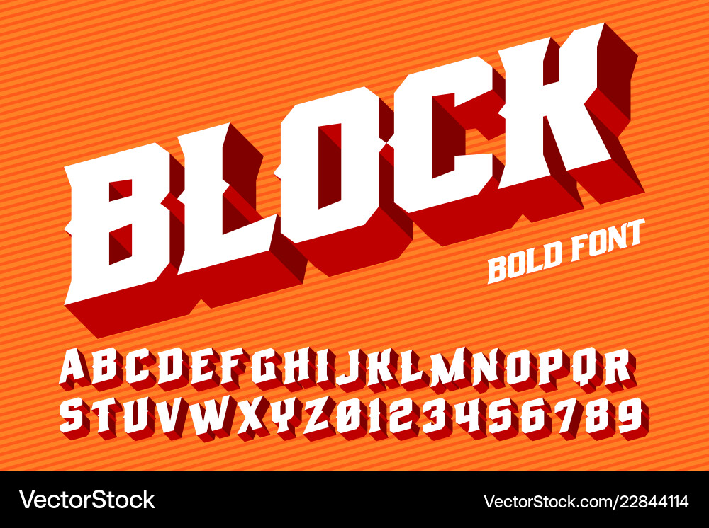 Bold 3D Block Font Vector Image