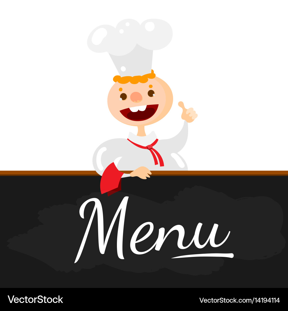 Chef character at menu blackboard Vector Image